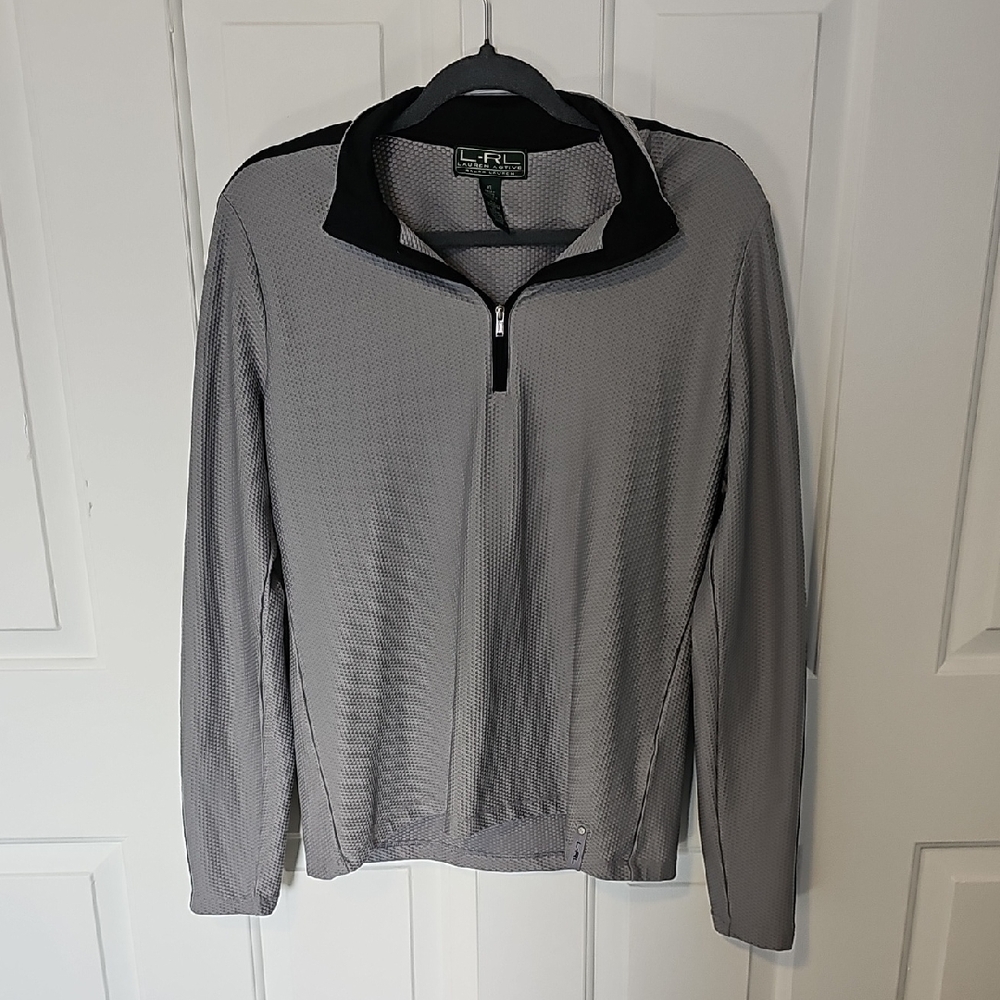 Ralph Lauren Men's Light Gray Half-Zip Jacket with Black Detail